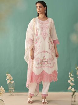Autumnlane - Women Pink Embroidered Kurta with Pant and Dupatta (Set of 3)