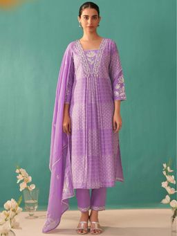 Autumnlane - Women Purple Embroidered Kurta with Pant and Dupatta (Set of 3)