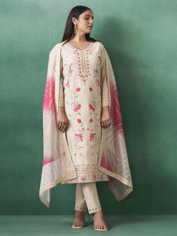 Autumnlane - Women Cream Floral Kurta with Pant and Dupatta (Set of 3)