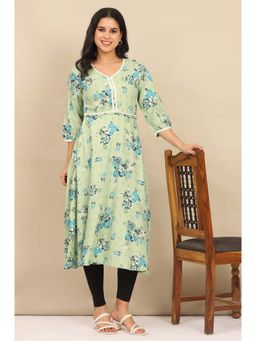 Aurelia - Women Green Floral Kurta with Leggings (Set of 2)