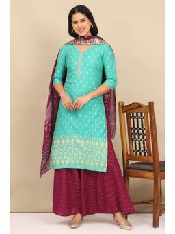 Aurelia - Women Green Embroidered Kurta with Palazzo and Dupatta (Set of 3)