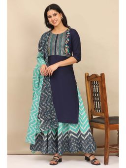 Aurelia - Women Navy Blue Embroidered Kurta with Palazzo and Dupatta (Set of 3)