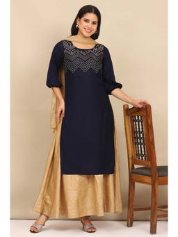 Aurelia - Women Navy Blue Embroidered Kurta with Skirt and Dupatta (Set of 3)