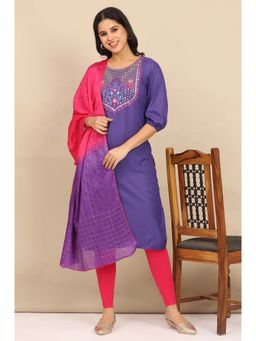 Aurelia - Women Blue Embroidered Kurta with Leggings and Dupatta (Set of 3)