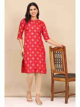 Aurelia - Women Red Woven Kurta with Leggings (Set of 2)