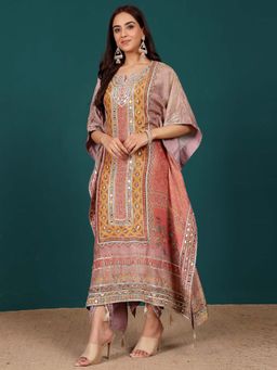 Varanga - Women Lavender Embroidered Kaftan with Dhoti and Inner (Set of 3)