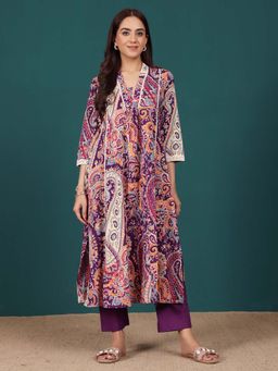 Varanga - Women Purple Printed Kurta with Pant (Set of 2)