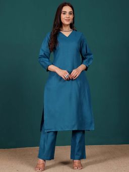 Varanga - Women Blue Solid Kurta with Pant (Set of 2)