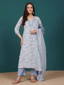 Varanga - Women Blue Printed Kurta with Pant and Dupatta (Set of 3)