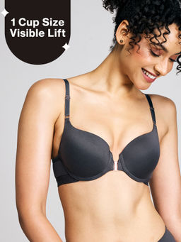 Nykd by Nykaa - Infinity Edge Front Open Padded Wired Level 2 Push Up Bra NYB395 Dark Grey