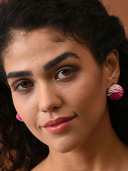 Sohi - Pink Beaded Contemporary Studs Earrings
