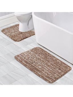 OBSESSIONS - Anti-skid Polyester Bath Mat and Contour Mat, 2Pcs Set, Chocolate