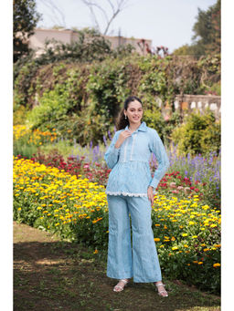 GAURI DESIGNER APPARELS - Sky Lace Blue Co-Ord (Set of 2)