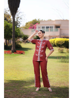 GAURI DESIGNER APPARELS - Ella Embroidered Brown Co-Ord (Set of 2)