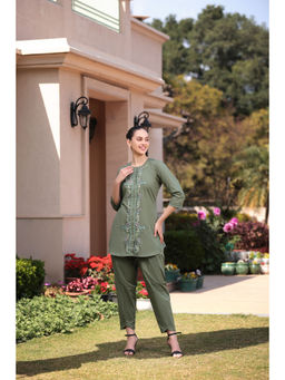 GAURI DESIGNER APPARELS - Amira Indo-Western Olive Co-Ord (Set of 2)