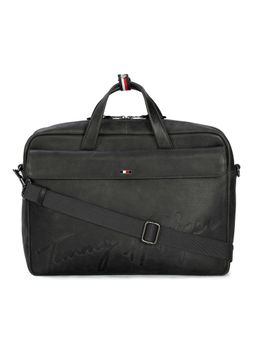 Tommy Hilfiger - Ryker Leather Laptop Messanger Bag Solid Black (L)