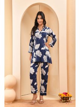 Vaasva Jaipur - Women Navy Blue Floral Printed Co-Ord Set