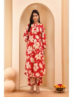 Vaasva Jaipur - Red Floral Printed Kurta with Pant