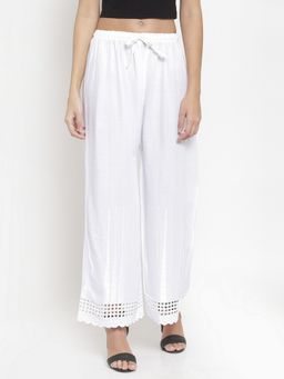 Clora Creation - Women White Rayon Solid Regular Palazzo