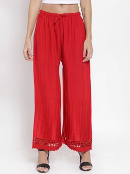 Clora Creation - Women Red Rayon Solid Regular Palazzo