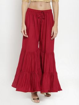 Clora Creation - Women Maroon Rayon Solid Regular Gharara