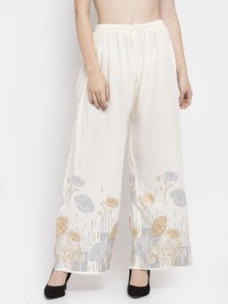 Clora Creation - Women Cream Rayon Printed Regular Palazzo