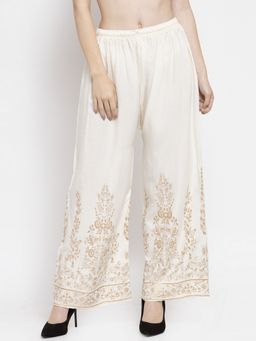 Clora Creation - Women Cream Rayon Printed Regular Palazzo