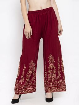 Clora Creation - Women Maroon Rayon Printed Regular Palazzo