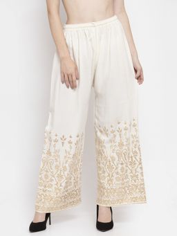 Clora Creation - Women Cream Rayon Printed Regular Palazzo