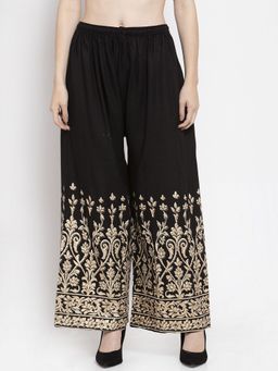 Clora Creation - Women Black Rayon Printed Regular Palazzo