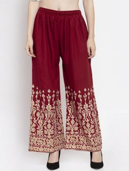 Clora Creation - Women Maroon Rayon Printed Regular Palazzo
