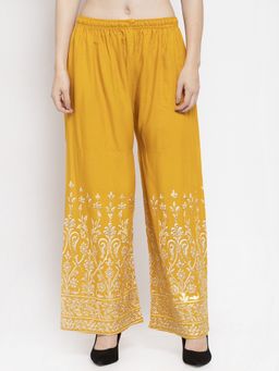 Clora Creation - Women Mustard Rayon Printed Regular Palazzo