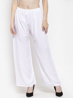 Clora Creation - Women White Rayon Solid Regular Palazzo
