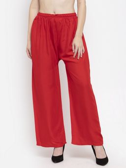 Clora Creation - Women Red Rayon Solid Regular Palazzo