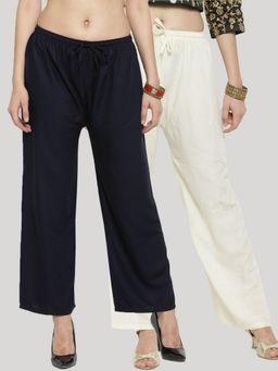 Clora Creation - Multi-Color Women Rayon Solid Regular Palazzos (Pack Of 2)