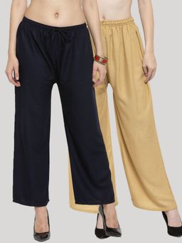 Clora Creation - Rayon Women Multi-Color Solid Regular Palazzos (Pack Of 2)