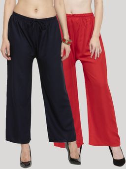 Clora Creation - Women Solid Multi-Color Rayon Regular Palazzos (Pack Of 2)