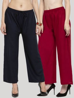 Clora Creation - Women Regular Multi-Color Rayon Solid Palazzos (Pack Of 2)