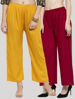 Clora Creation - Multi-Color Women Rayon Plain Regular Palazzos (Pack Of 2)