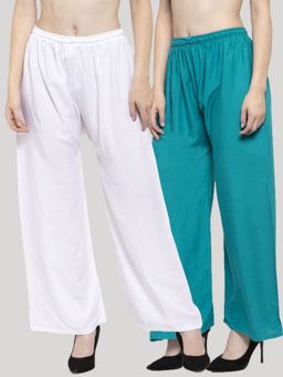Clora Creation - Women Rayon Multi-Color Plain Regular Palazzos (Pack Of 2)