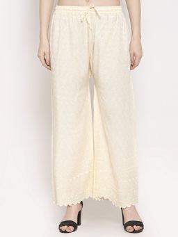 Clora Creation - Women Cream Rayon Embroidered Regular Palazzo