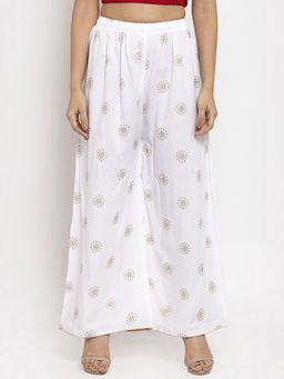Clora Creation - Women White Rayon Printed Regular Palazzo