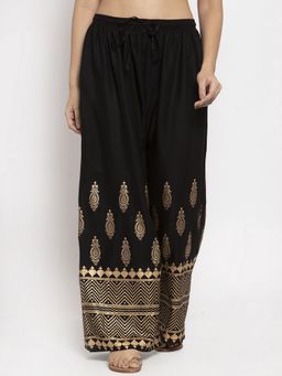 Clora Creation - Black Women Rayon Printed Regular Palazzo