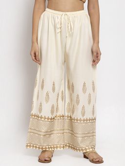 Clora Creation - Cream Women Rayon Printed Regular Palazzo