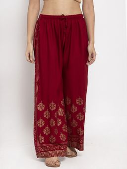 Clora Creation - Women Rayon Maroon Printed Regular Palazzo