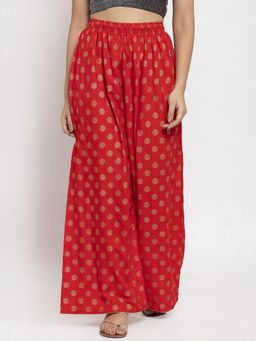 Clora Creation - Women Red Rayon Polka Dots Regular Palazzo