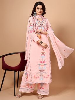 Wedani - Women Embroidered Peach Kurta with Palazzo and Dupatta