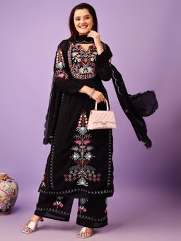 Wedani - Women Embroidered Black Kurta with Palazzo and Dupatta