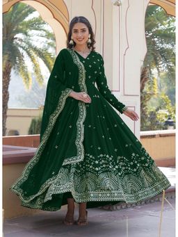 Wedani - V-Neck Embroidered Green Anarkali Kurta with Pant and Dupatta