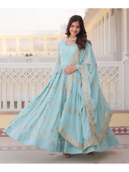 Wedani - Embroidered Blue Anarkali Kurta with Pant and Dupatta